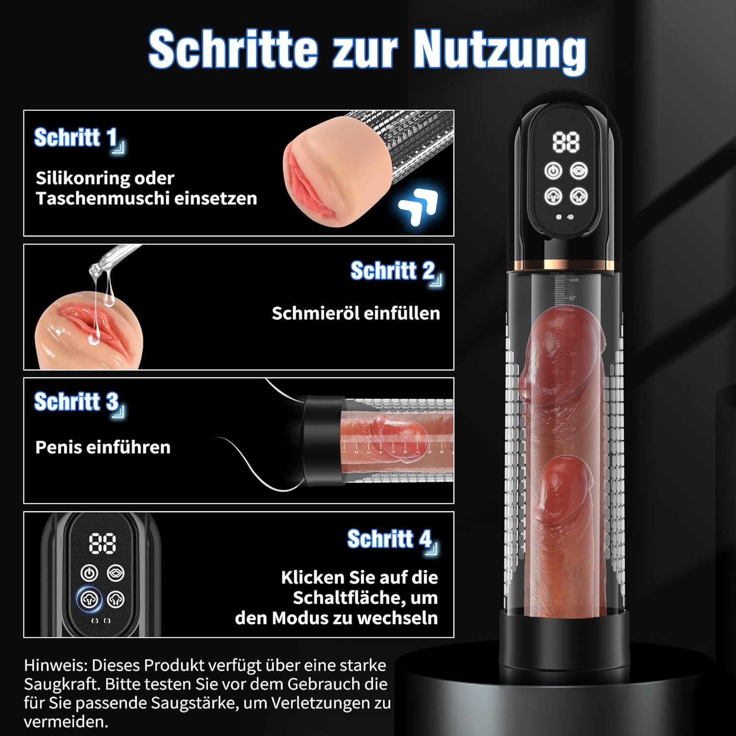 Elektrische Penispumpe mit 4 Saugstufen – Vakuumpumpe zur Penisvergrößerung & Masturbator für Männer – Bild 7