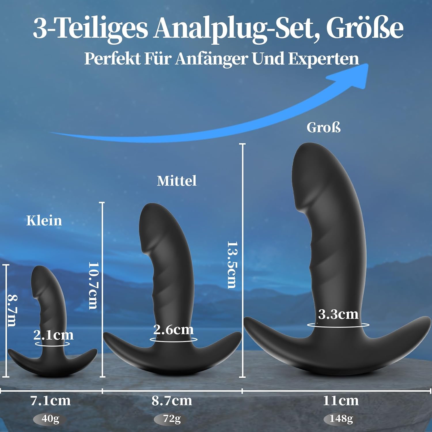 Analplug Set 3-teilig aus Silikon für Anfänger & Profis