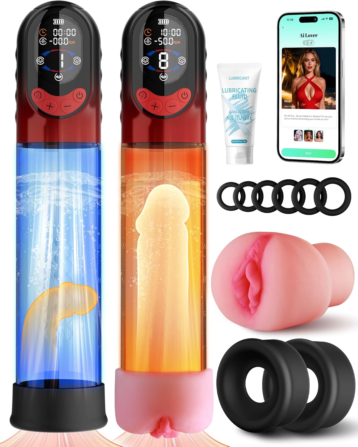 4-in-1 elektrische Penispumpe mit App & Masturbator – 8 Saugstufen