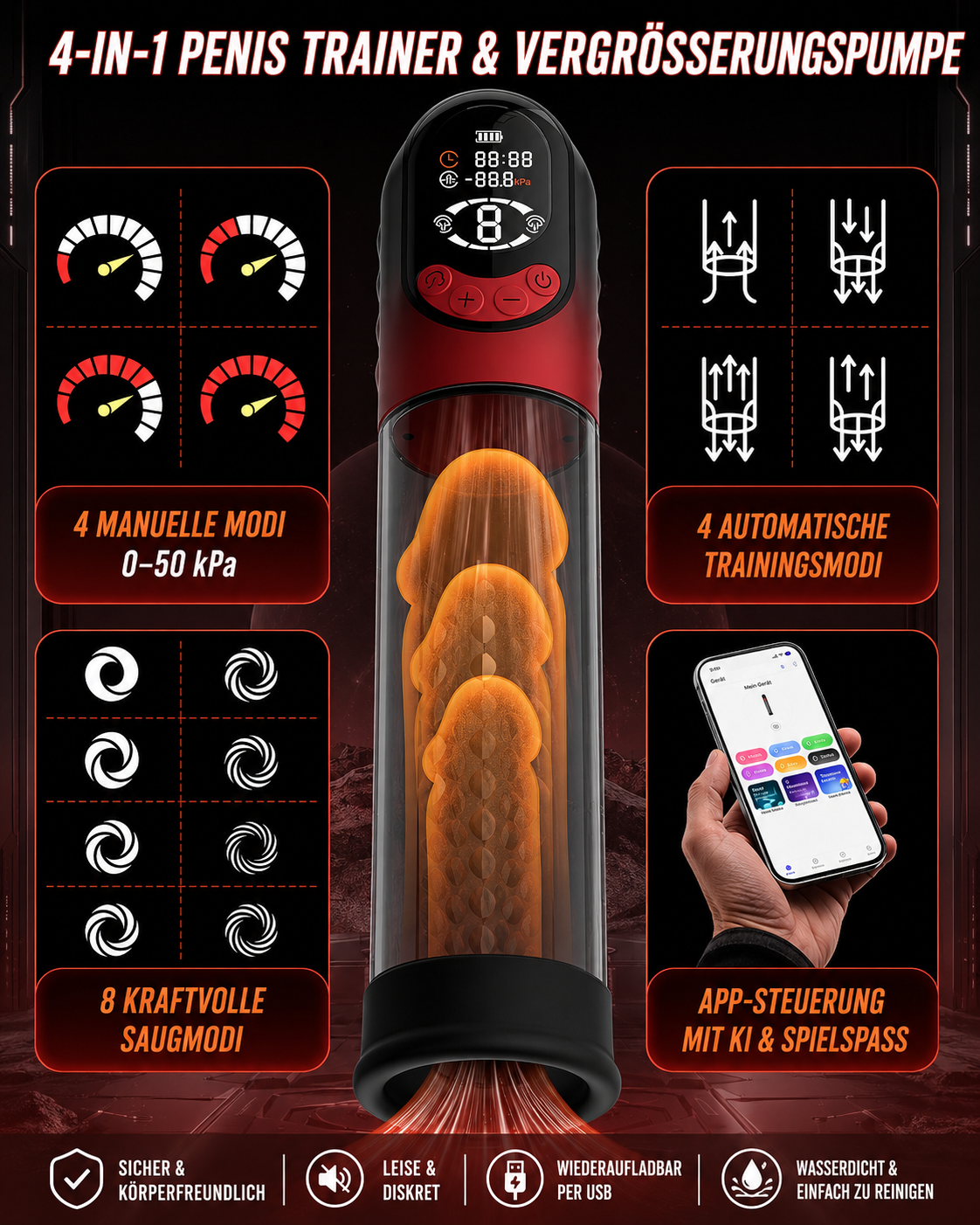 4-in-1 elektrische Penispumpe mit App & Masturbator – 8 Saugstufen – Bild 2