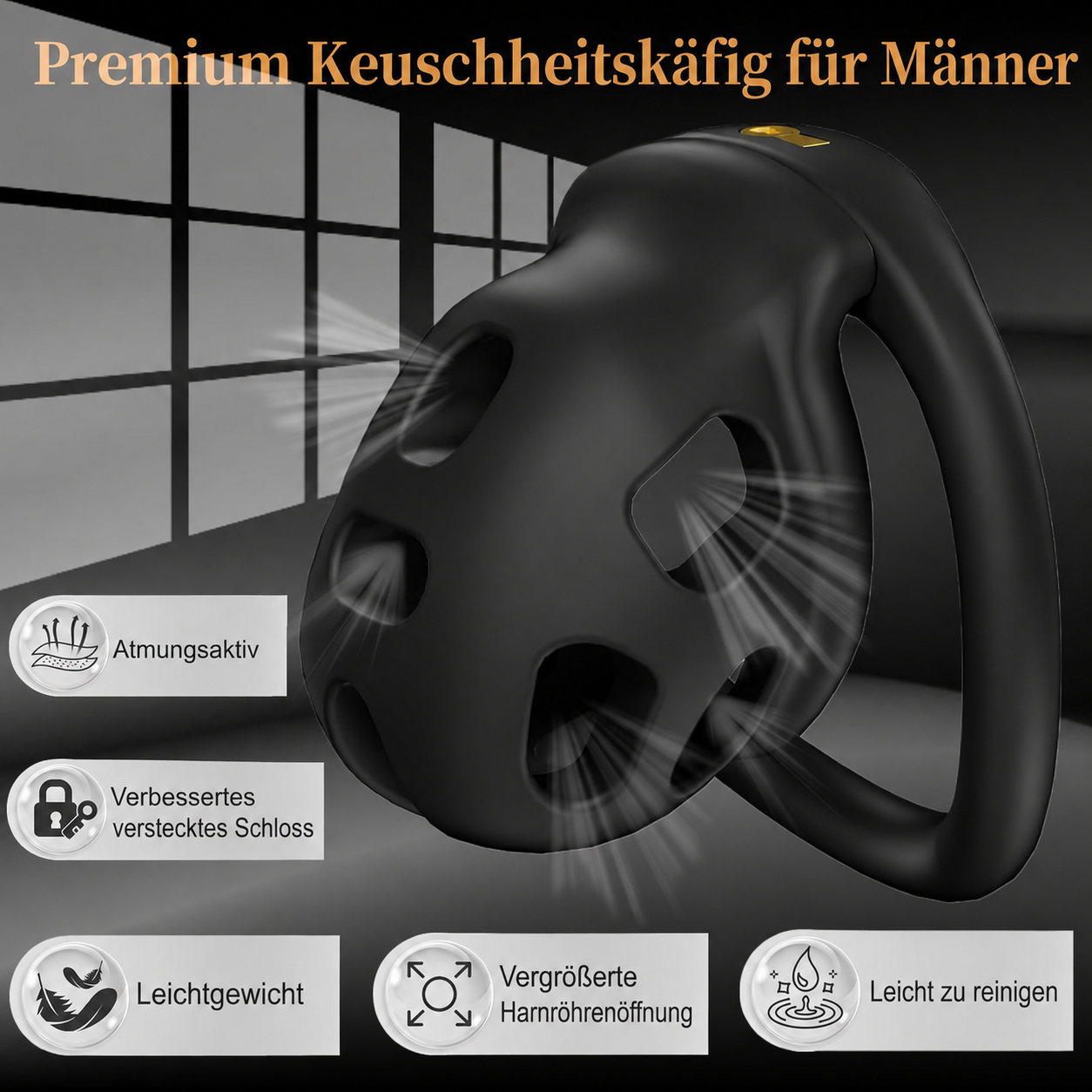Keuschheitskäfig cage schwarz – 2 Designs - 4 Ringe – Bild 4