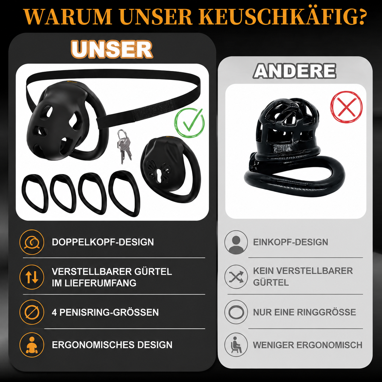 Keuschheitskäfig cage schwarz – 2 Designs - 4 Ringe – Bild 6