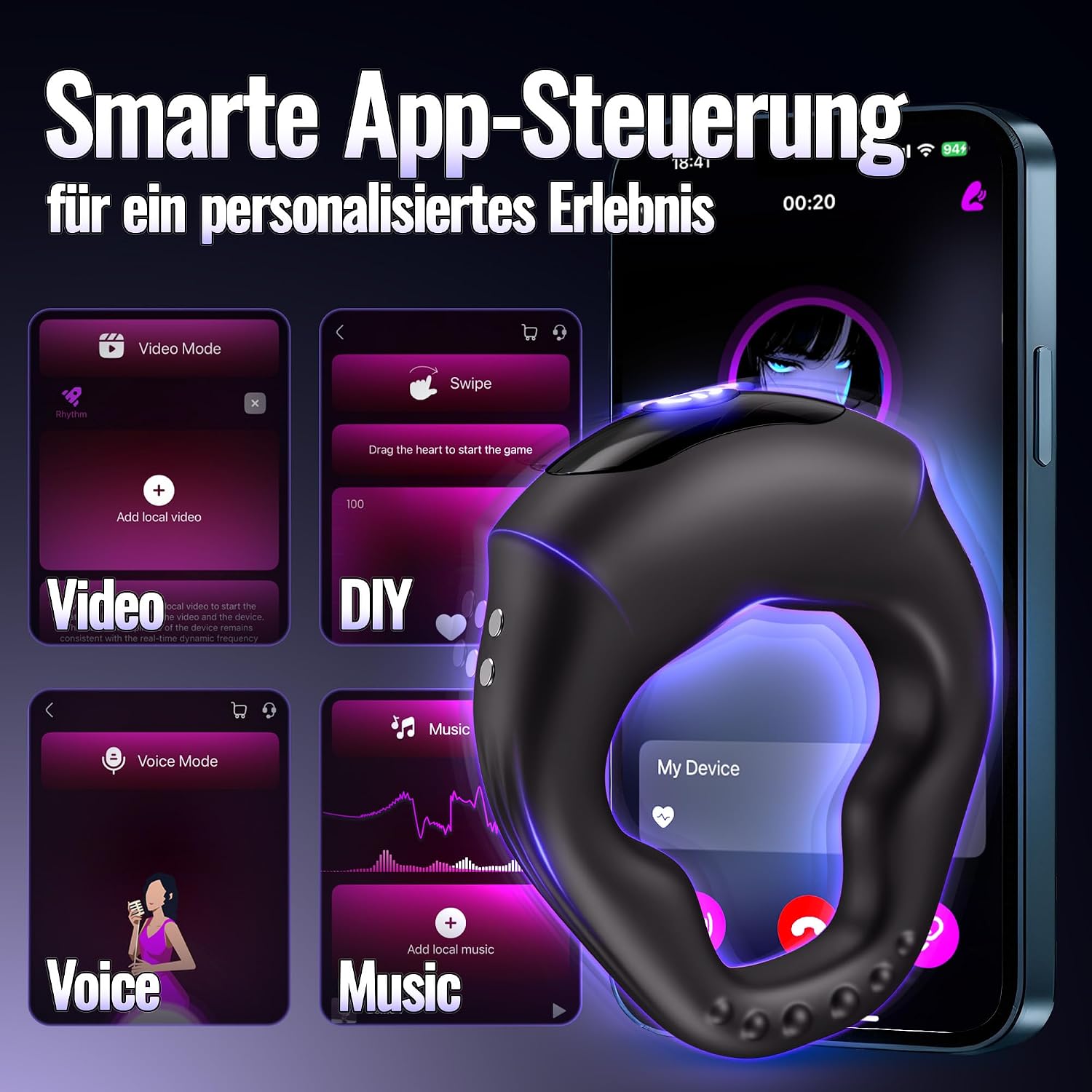 SENSIVO vibrierender Penisring mit App-Steuerung – 10 Vibrationsmodi, Silikon und USB-Ladung – Bild 5